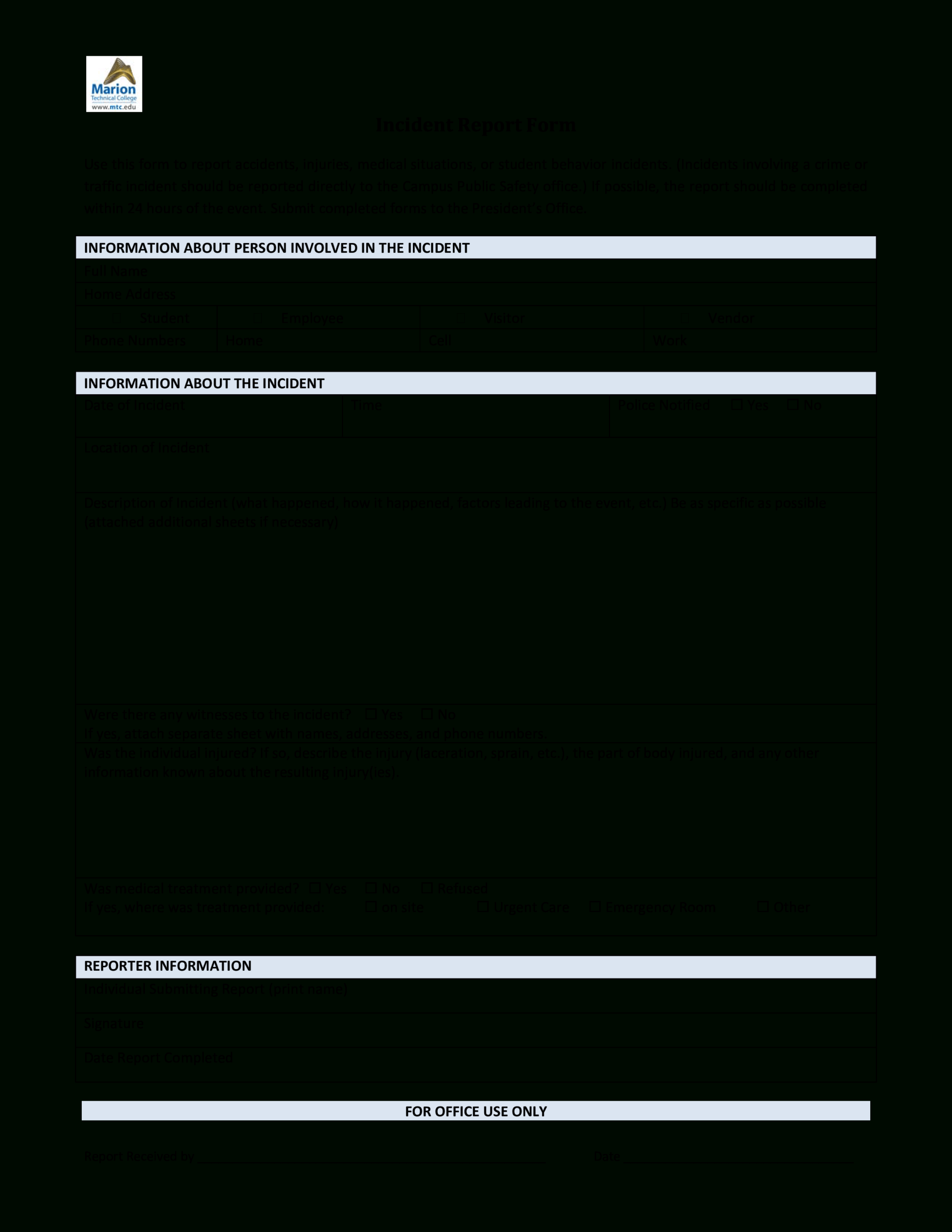 Free Blank Incident Report Form – Calep.midnightpig.co Within Blank Police Report Template