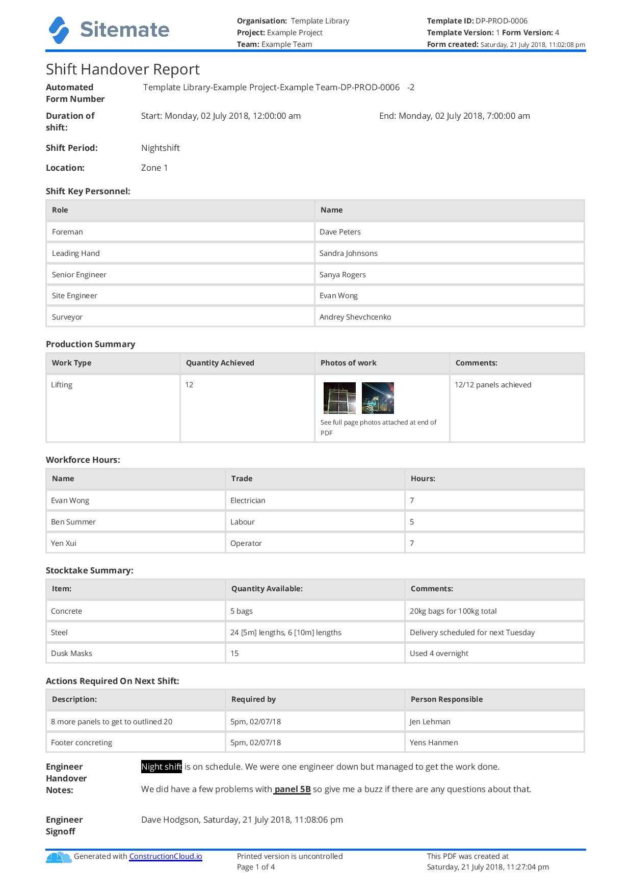 Free Construction Shift Handover Template - Download, Print regarding Shift Report Template Free Construction Shift Handover Template – Download, Print Regarding Shift Report Template