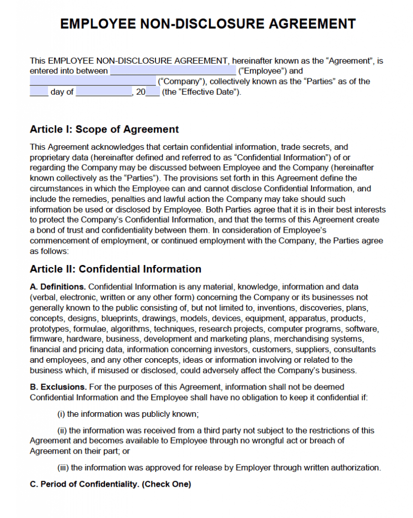 Free Employee Non Disclosure Agreement (Nda) | Pdf | Word Regarding Nda Template Word Document