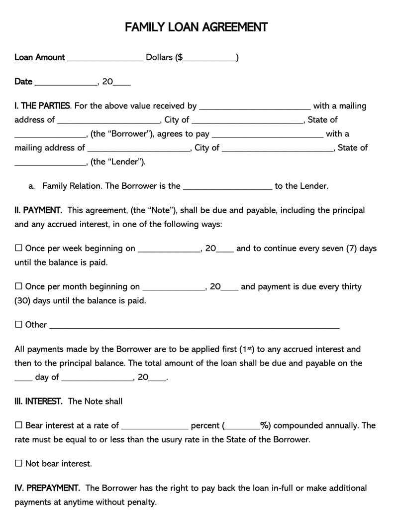 Free Family Loan Agreement Forms And Templates (Word|Pdf) Within Blank Loan Agreement Template