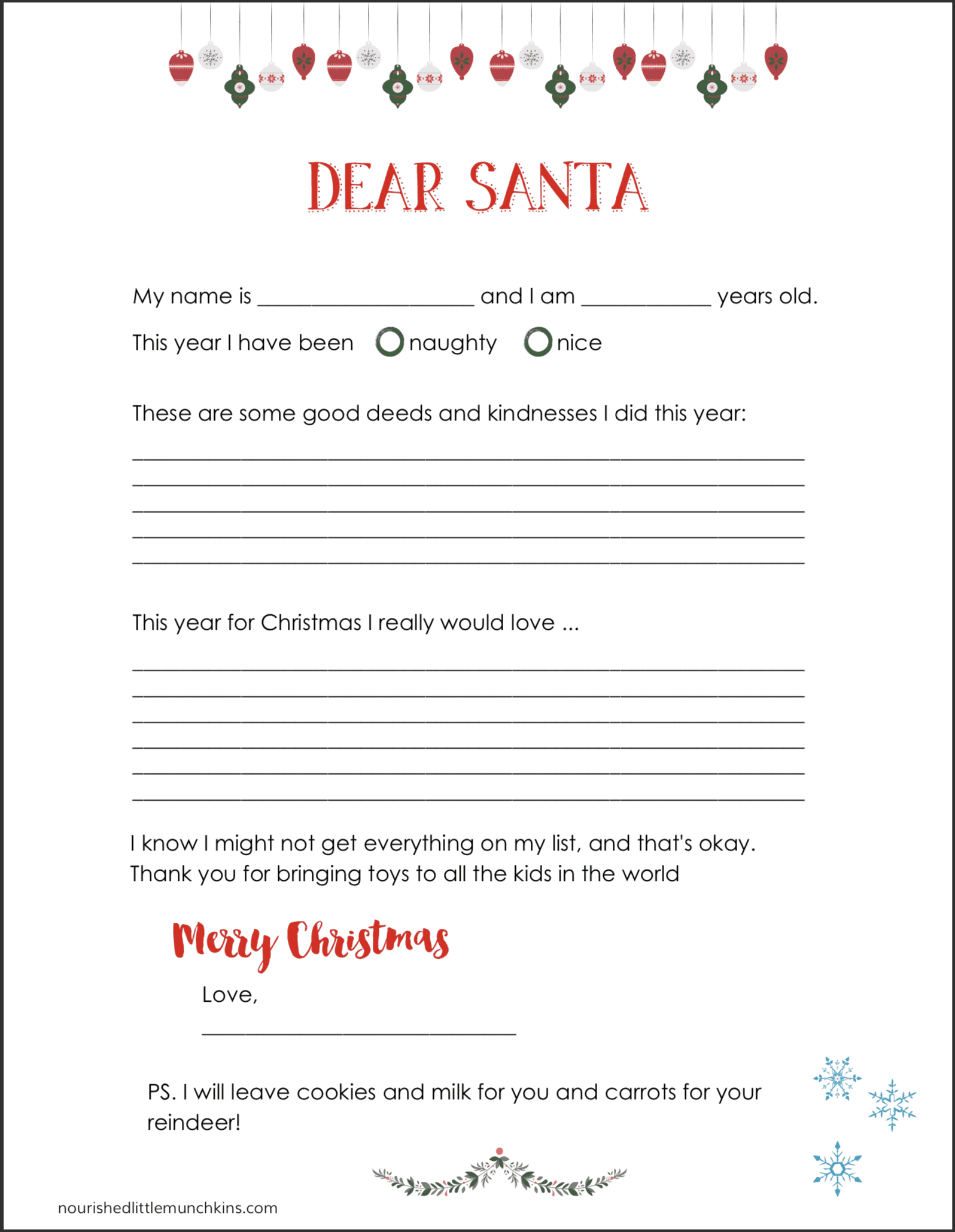 Free Letter To Santa Templates – Nourished Little Munchkins In Blank Letter From Santa Template