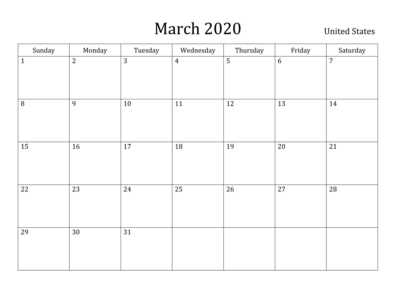 Free March 2020 Printable Calendar – Blank Templates – Throughout Full Page Blank Calendar Template