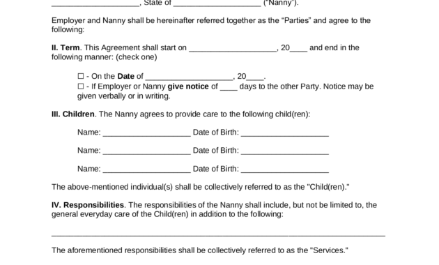 Free Nanny Contract Template - Samples - Pdf | Word | Eforms within Nanny Contract Template Word