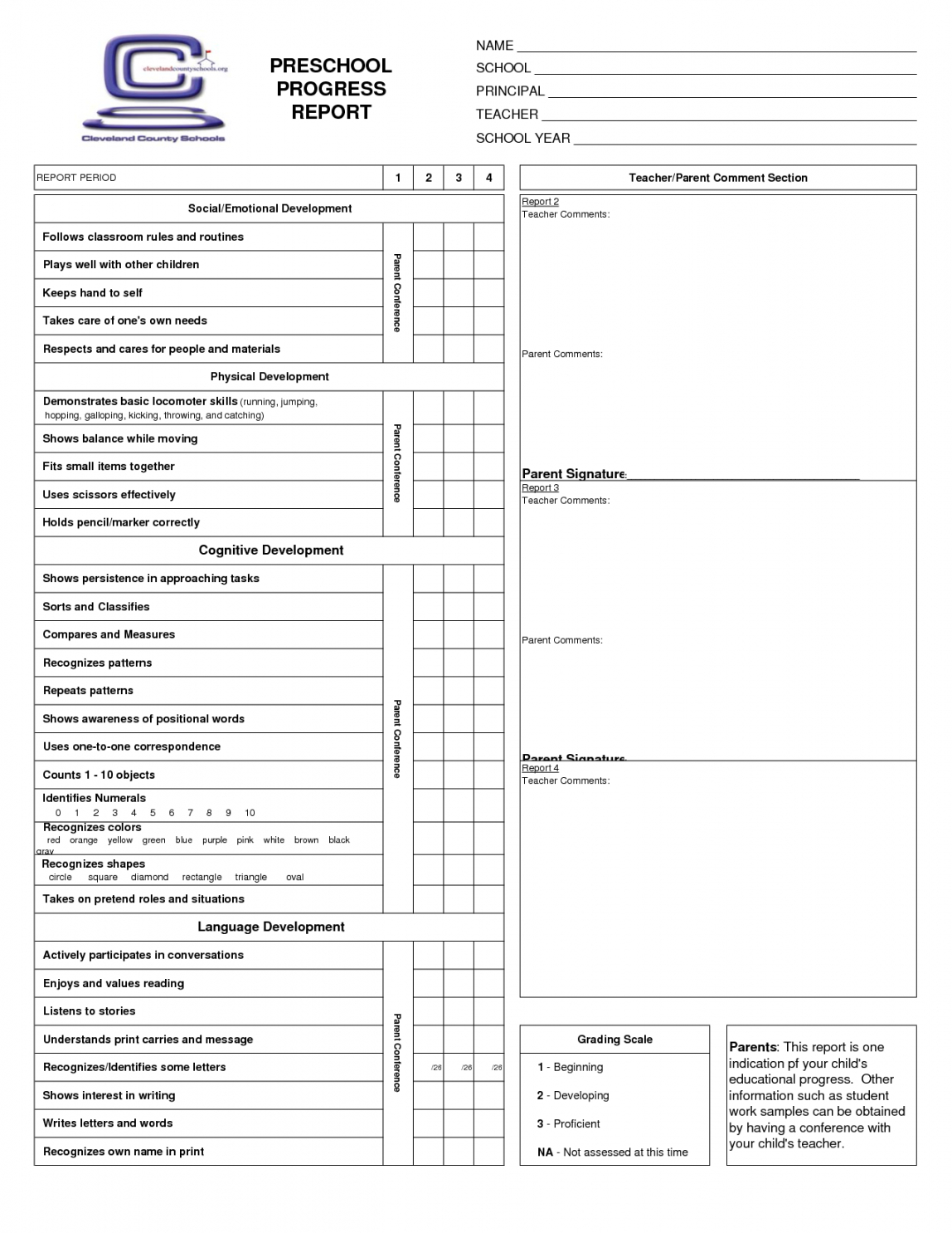 Free Preschool Progress Report Cards Childcare Kindergarten Intended For Report Card Format Template