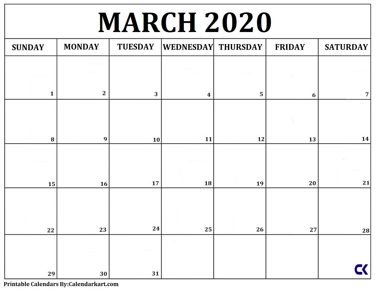 Free Printable Calendar Templates 2020 – Calendarkart Inside Full Page Blank Calendar Template