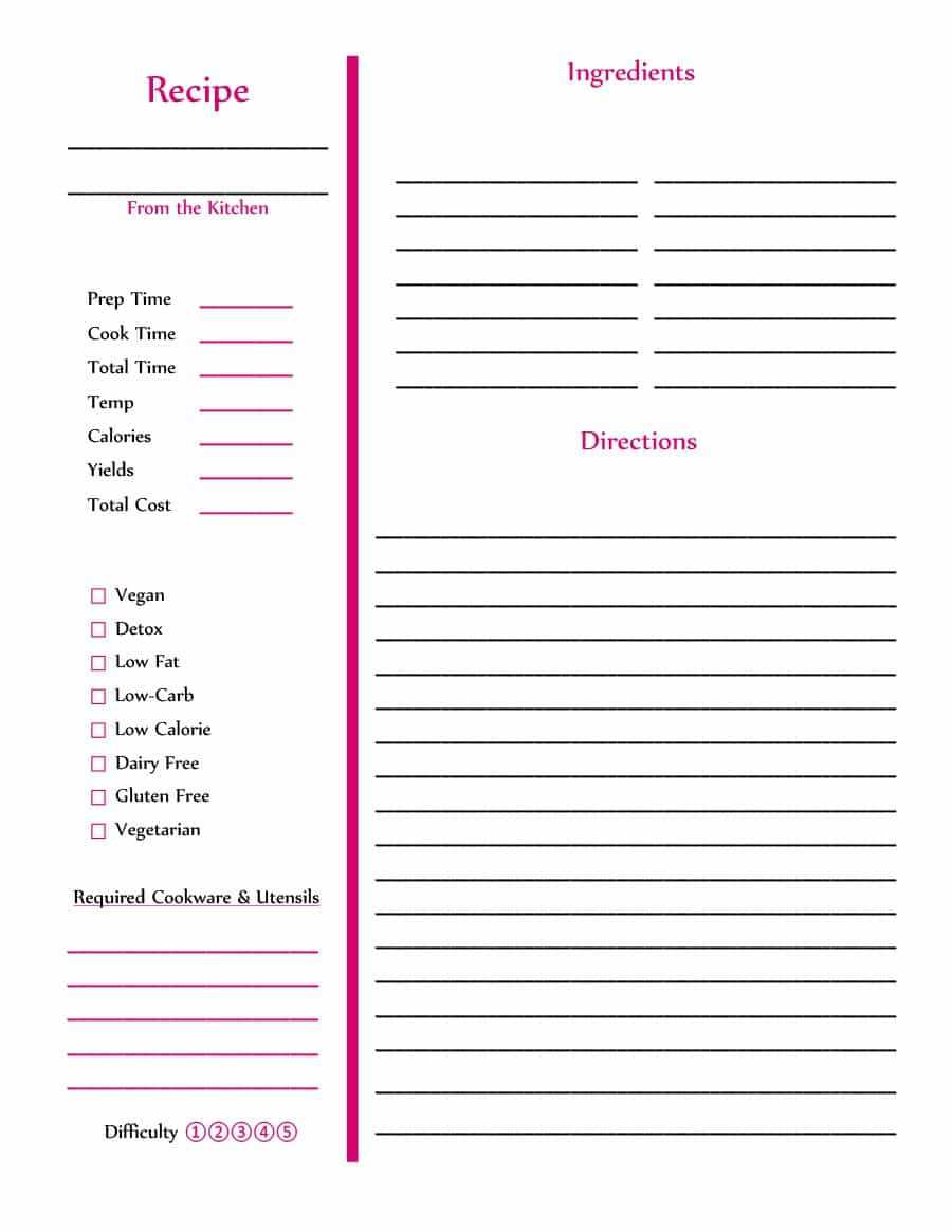 Free Recipe Book Templates - Dalep.midnightpig.co Inside Full Page Recipe Template For Word