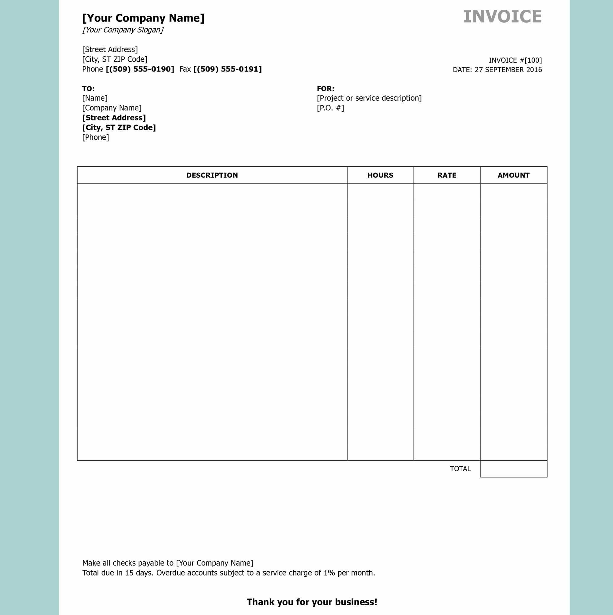 Free Simple Invoice Template For Word - Calep.midnightpig.co Inside Free Downloadable Invoice Template For Word