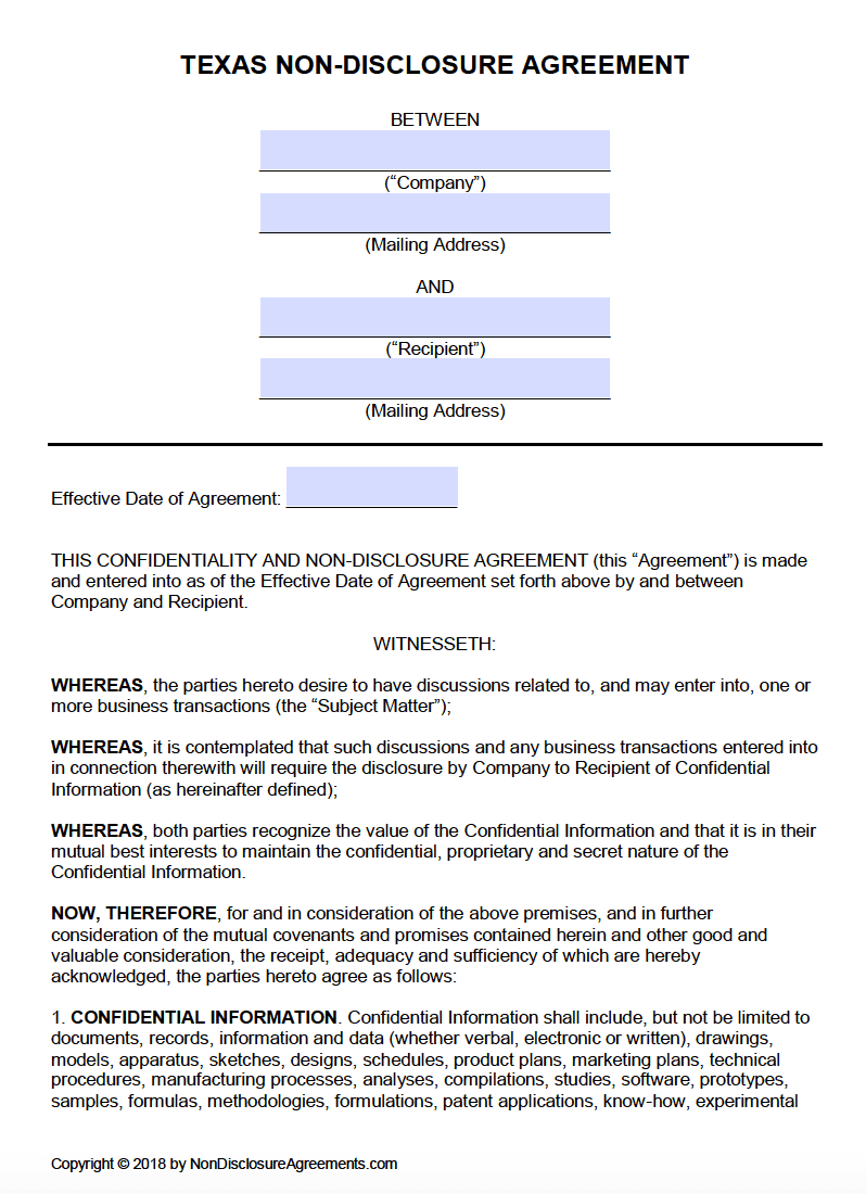 Free Texas Non Disclosure Agreement (Nda) Template | Pdf | Word Within Nda Template Word Document