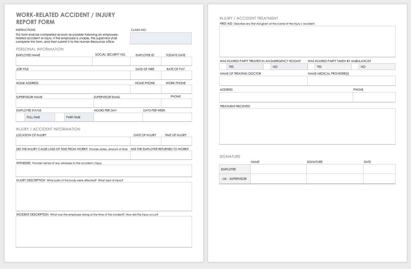 Free Workplace Accident Report Templates | Smartsheet In Accident Report Form Template Uk