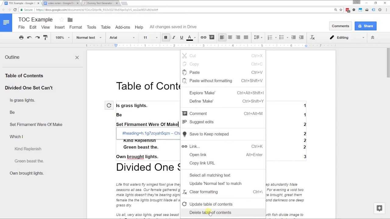 Google Docs – Create A Table Of Contents With Page Numbers Or Links For Microsoft Word Table Of Contents Template