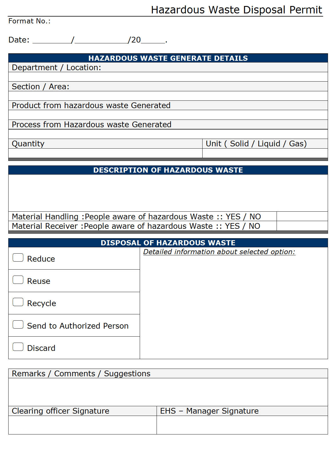 Hazardous Waste Disposal Permit – Intended For Waste Management Report Template