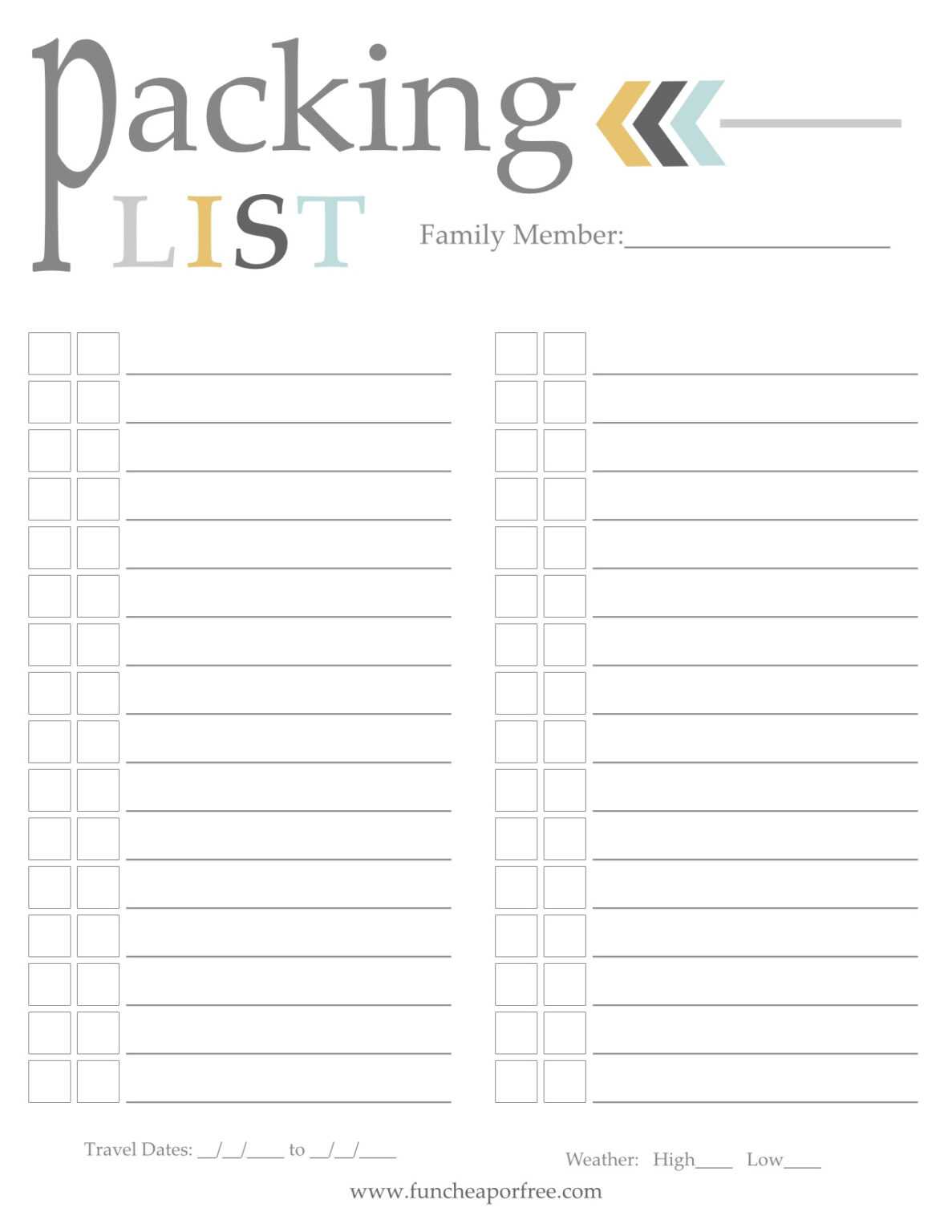 blank packing list template best creative templates
