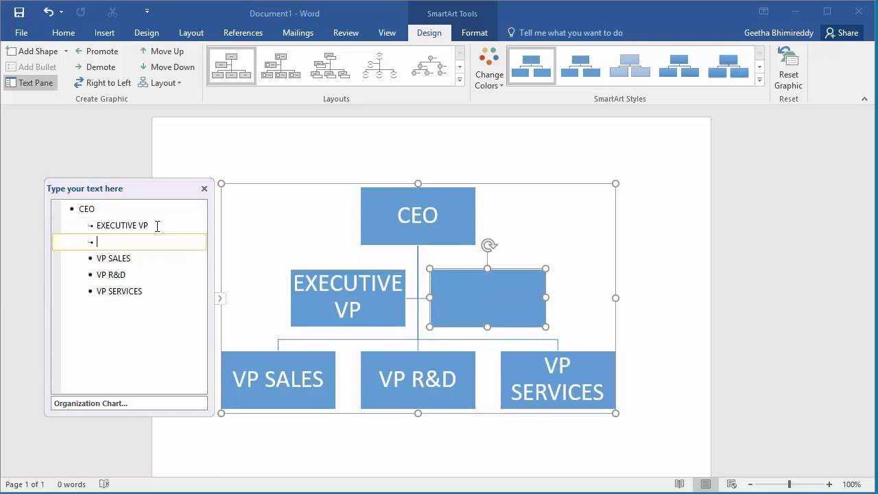 How To Create An Organization Chart In Word 2016 Throughout Org Chart Template Word