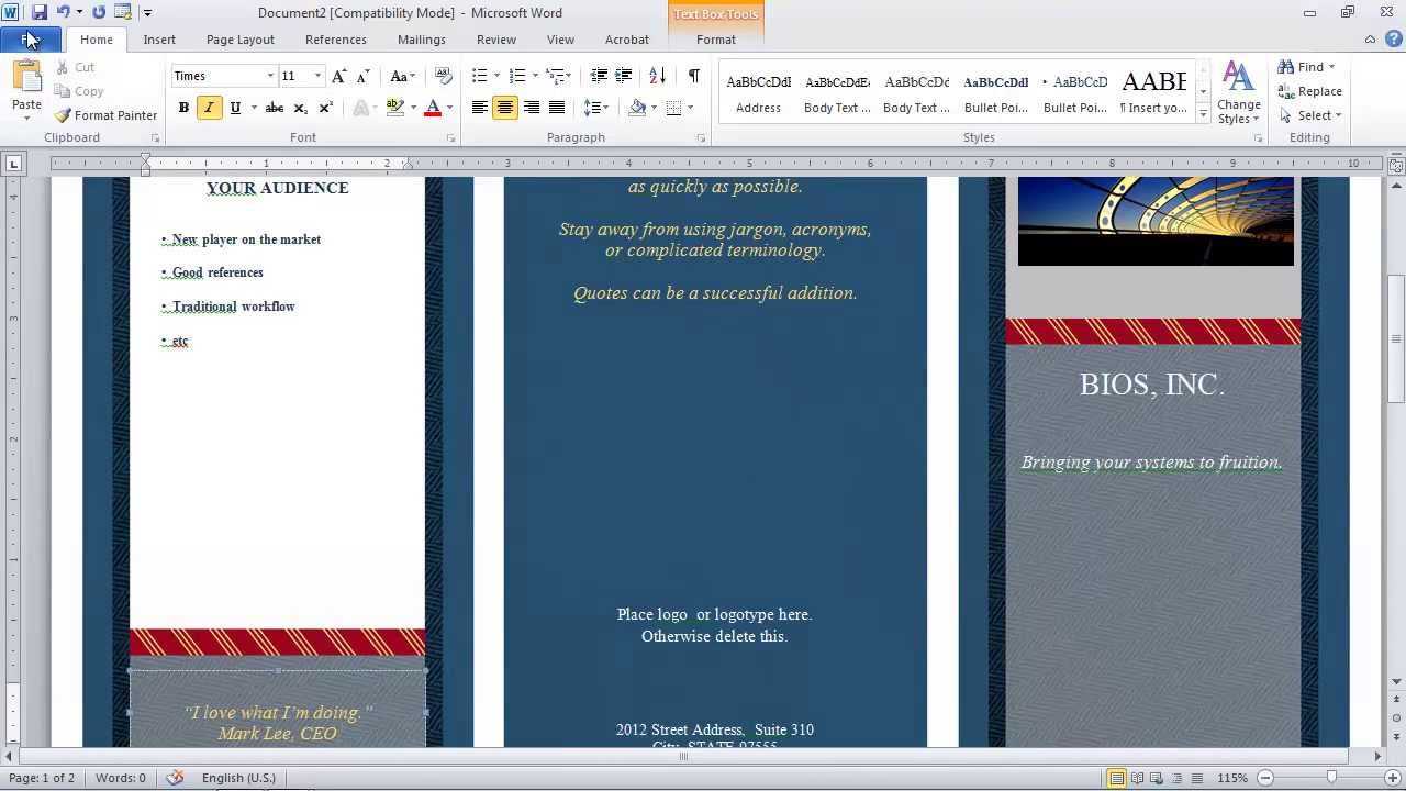 How To Make A Brochure In Microsoft Word Regarding Creating Word Templates 2013