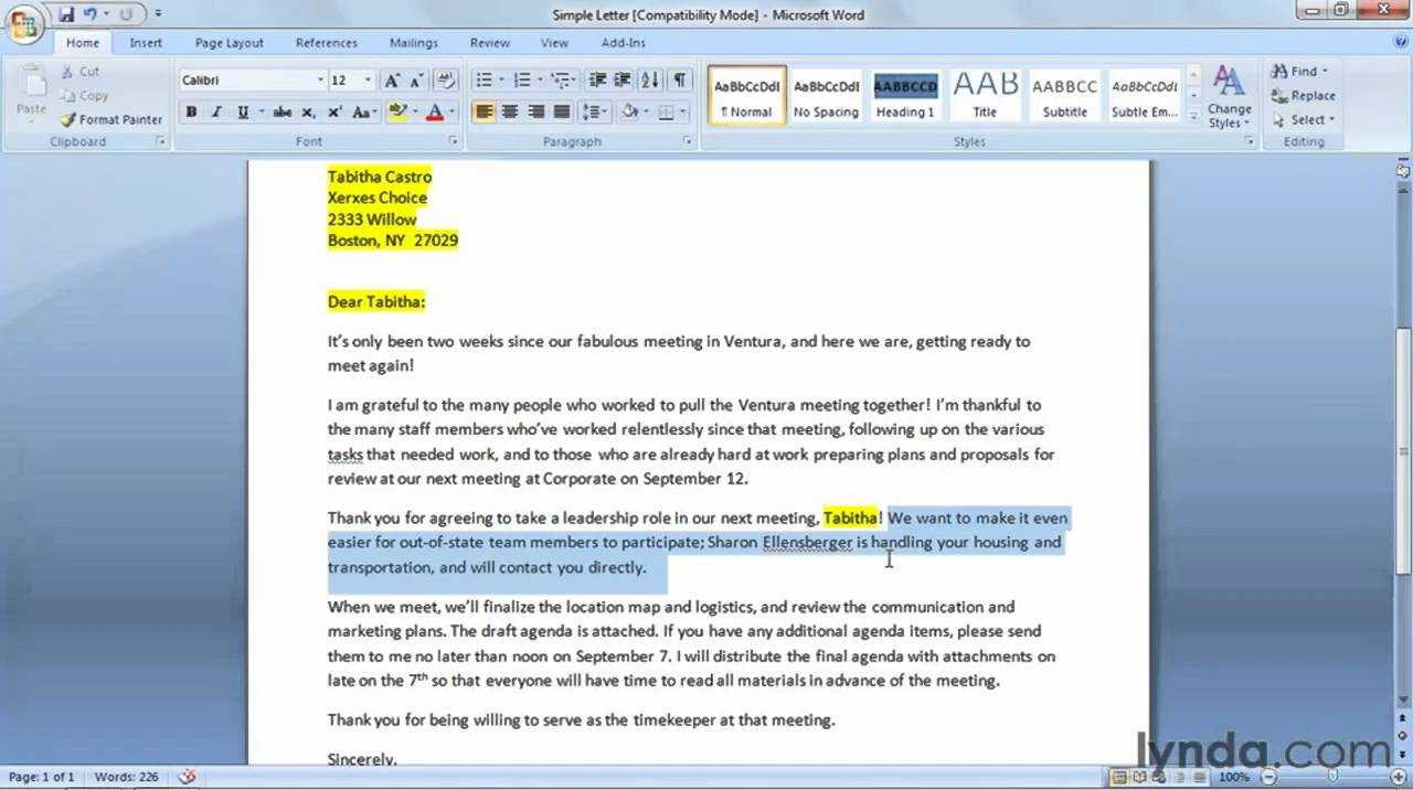 How To Prepare A Mail Merge Letter | Lynda Tutorial Within How To Create A Mail Merge Template In Word 2010