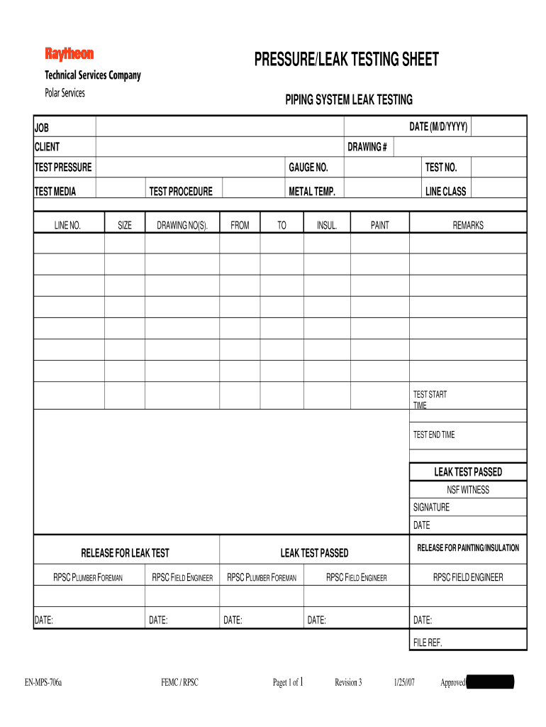 Hydro Test Form - Fill Online, Printable, Fillable, Blank Throughout Hydrostatic Pressure Test Report Template