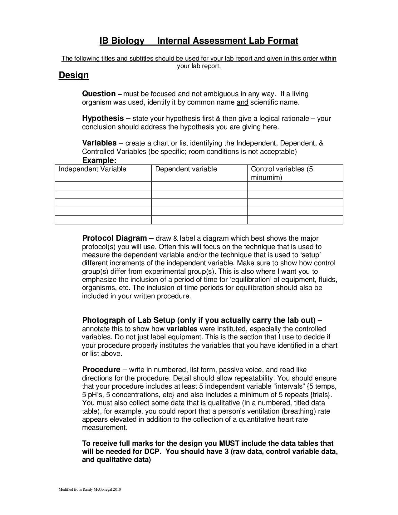 Ib Biology Lab Format – Docsity For Biology Lab Report Template