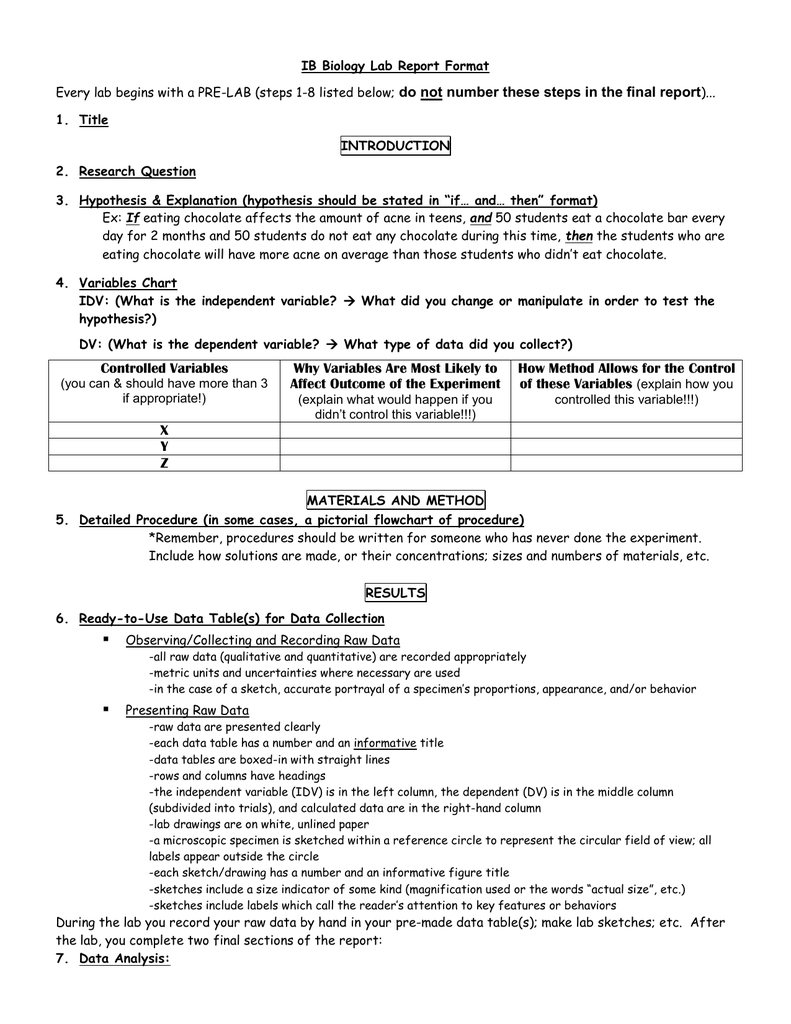 Ib Biology Lab Report Format With Regard To Biology Lab Report Template