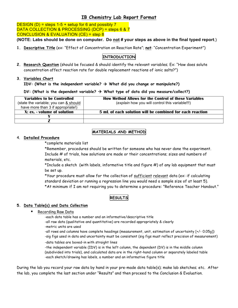 Ib Chemistry Lab Report Format In Chemistry Lab Report Template