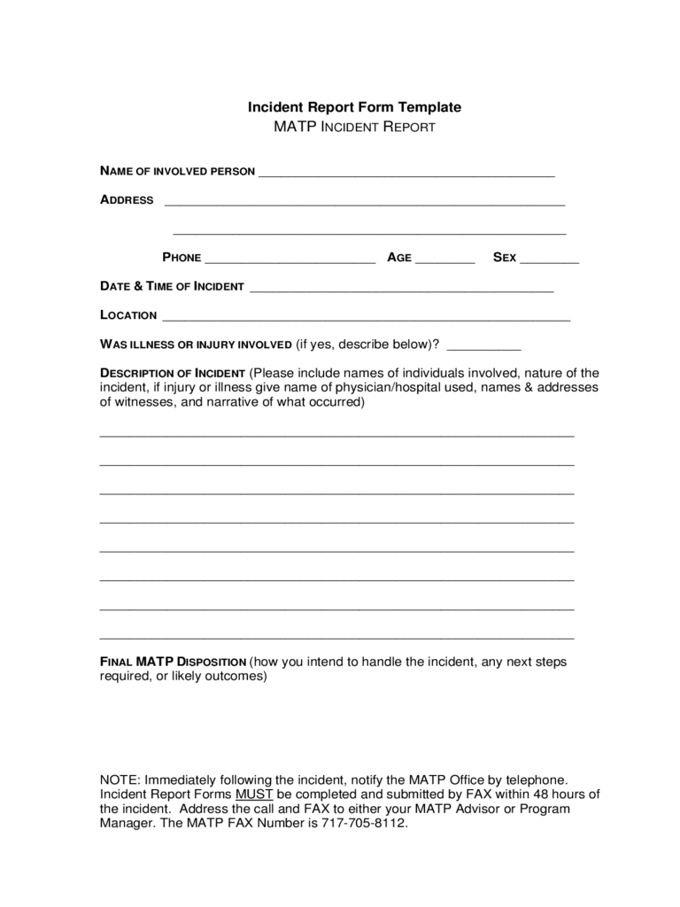 Incident Report Form Template Free Download With School Incident Report Template