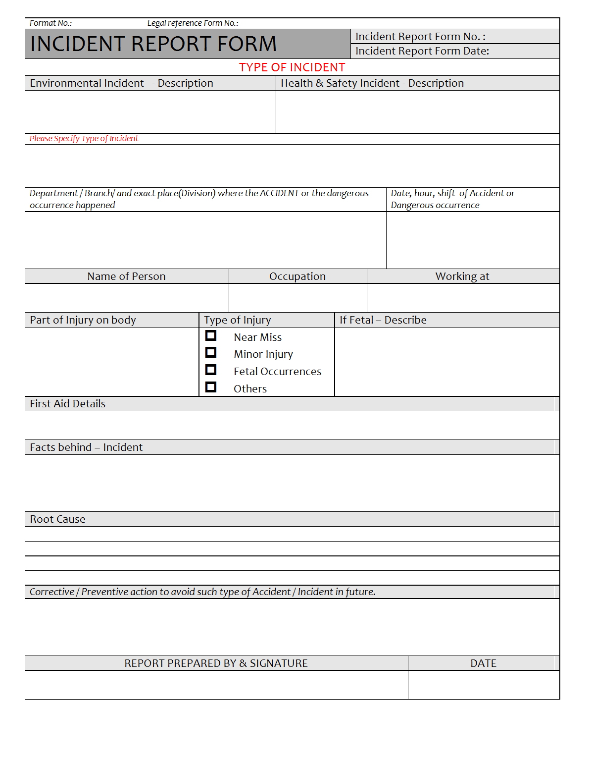 Incident Report Form – With Patient Report Form Template Download