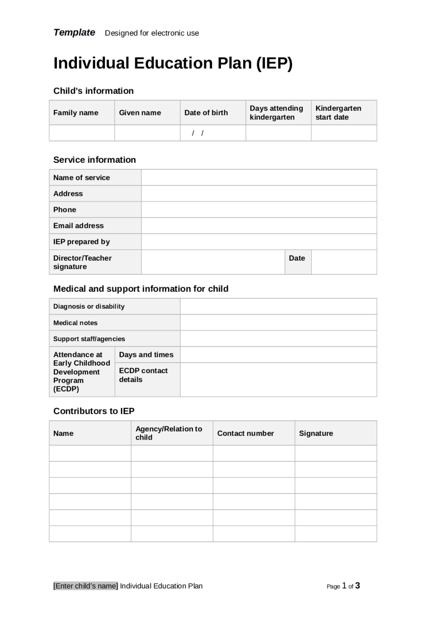 Individual Education Plan (Iep): Template - Edit, Fill, Sign within Blank Iep Template Individual Education Plan (Iep): Template – Edit, Fill, Sign Within Blank Iep Template