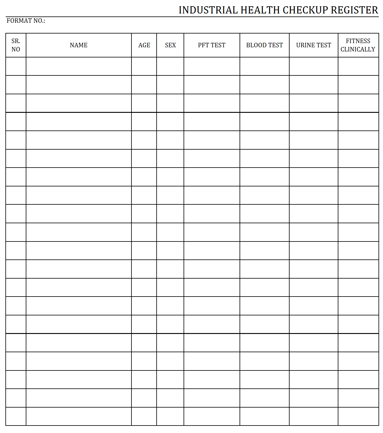 Industrial Health Checkup Register Format | Word | Pdf | Report With Regard To Health Check Report Template