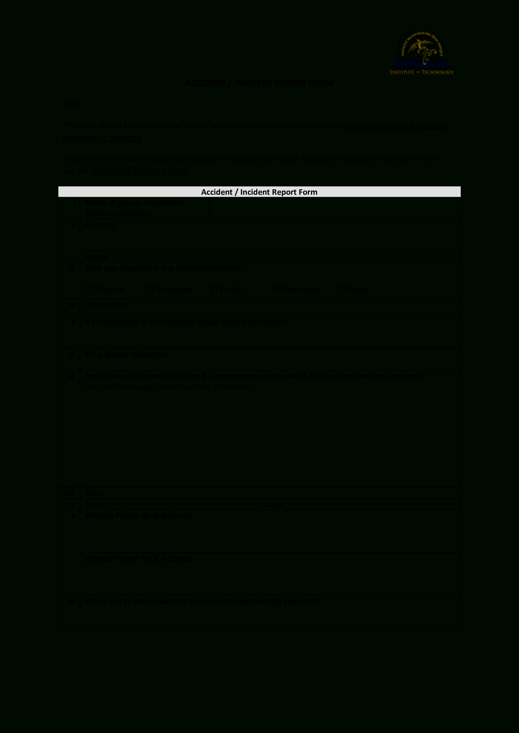 Injury Incident Form | Templates At Allbusinesstemplates With Regard To Patient Report Form Template Download