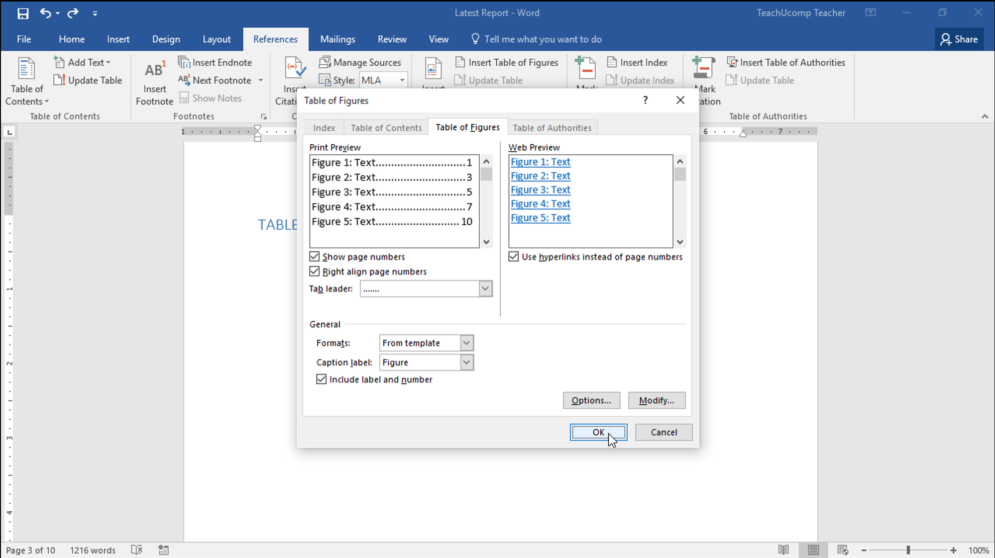 Insert A Table Of Figures In Word – Teachucomp, Inc. Pertaining To Word 2013 Table Of Contents Template