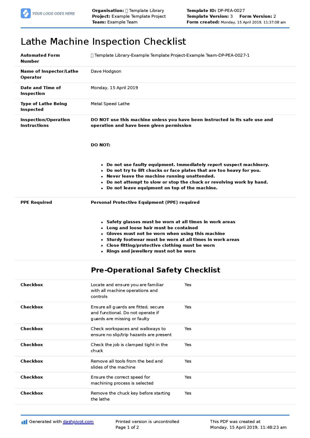 Inspection Spreadsheet Template Great Machine Shop Report For Shop Report Template