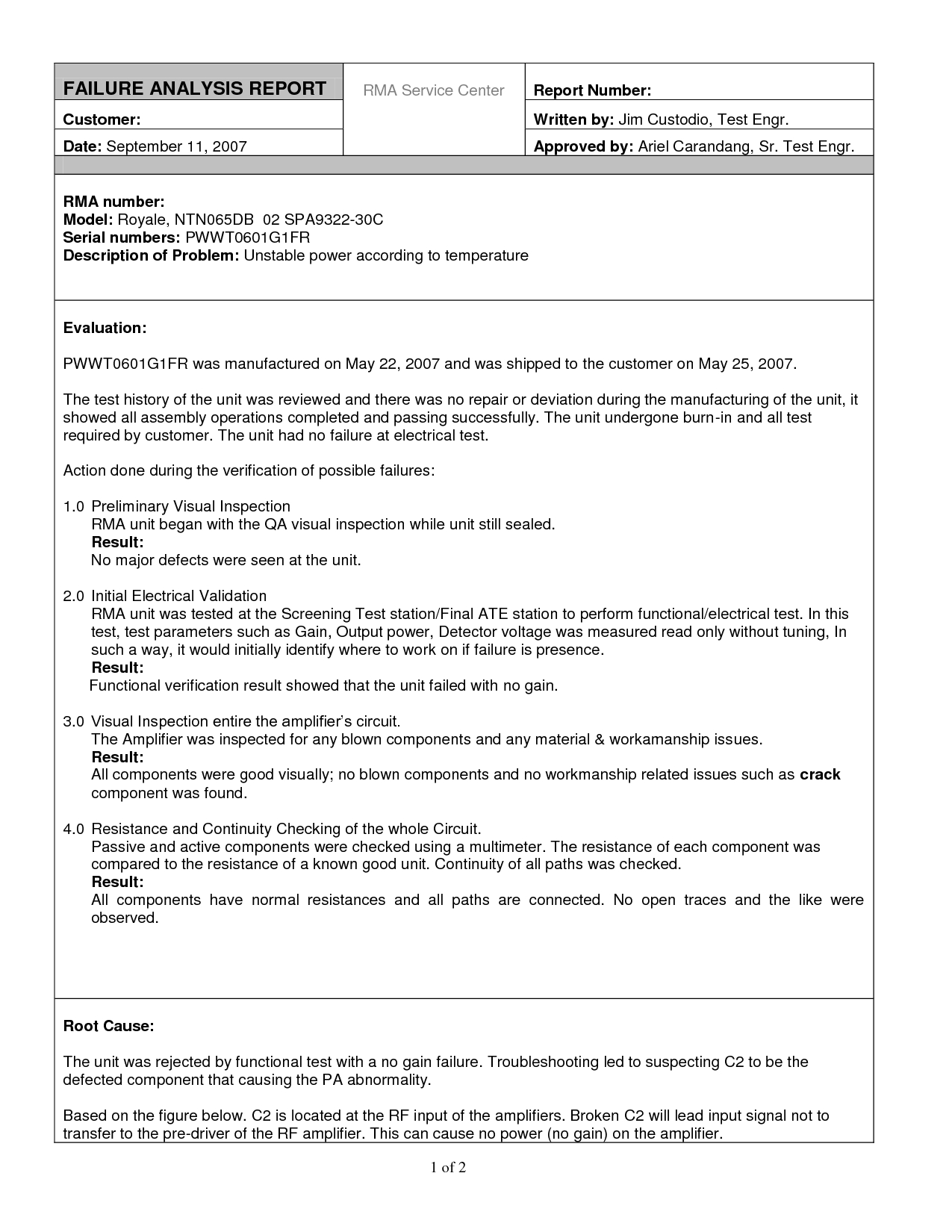 Inspirational Failure Analysis Report Template Sample With With Regard To Rma Report Template