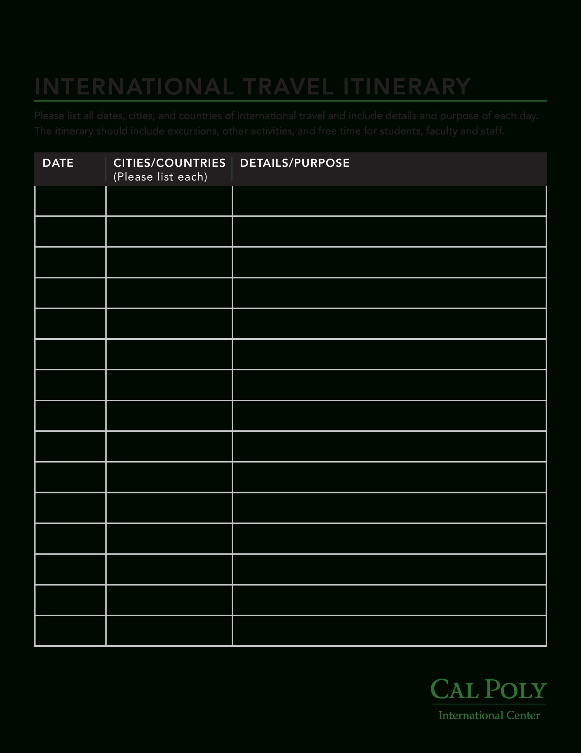 International Itinerary | Templates At Allbusinesstemplates With Blank Trip Itinerary Template