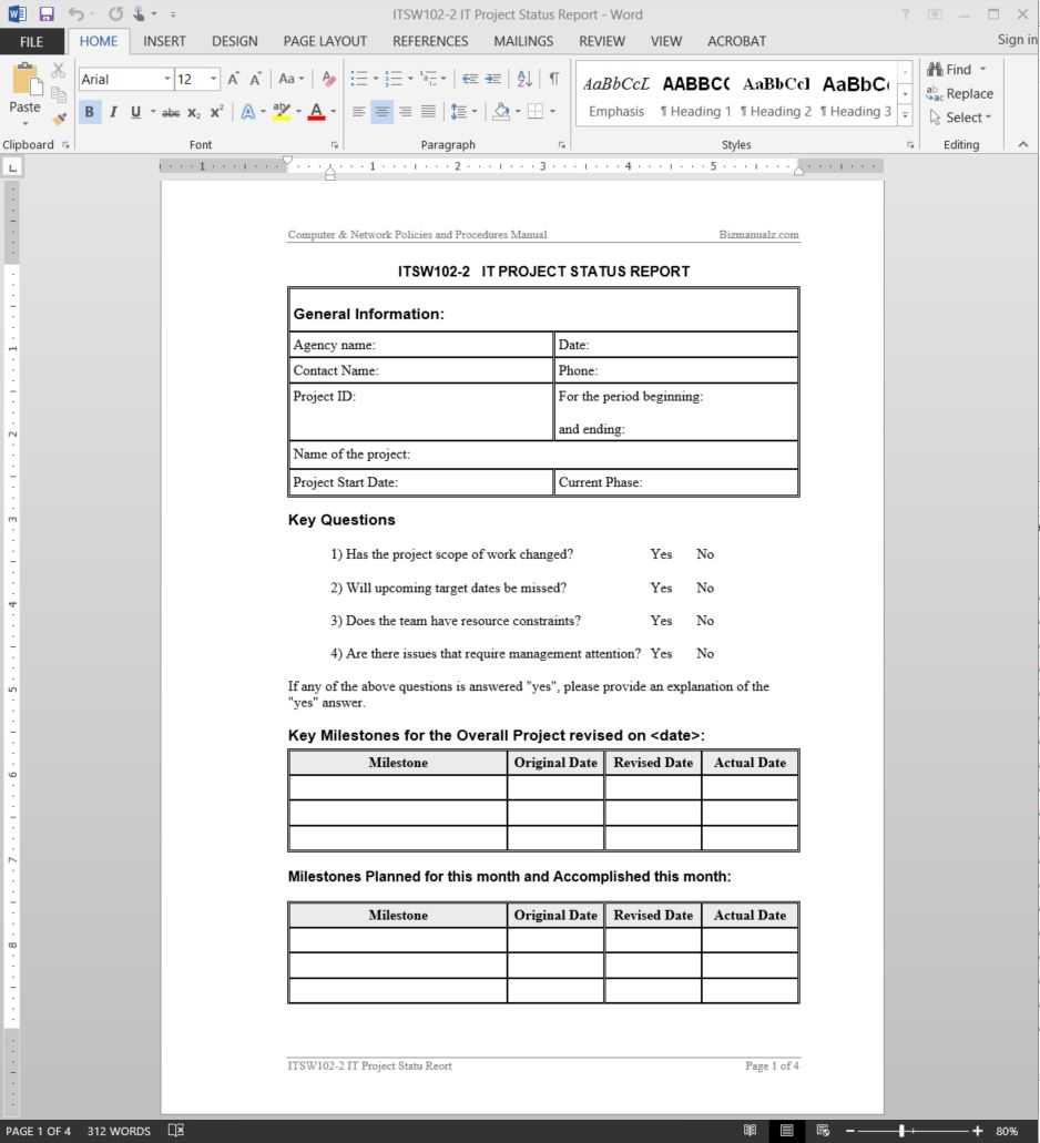 It Project Status Report Template | Itsw102 2 For Team Progress Report Template