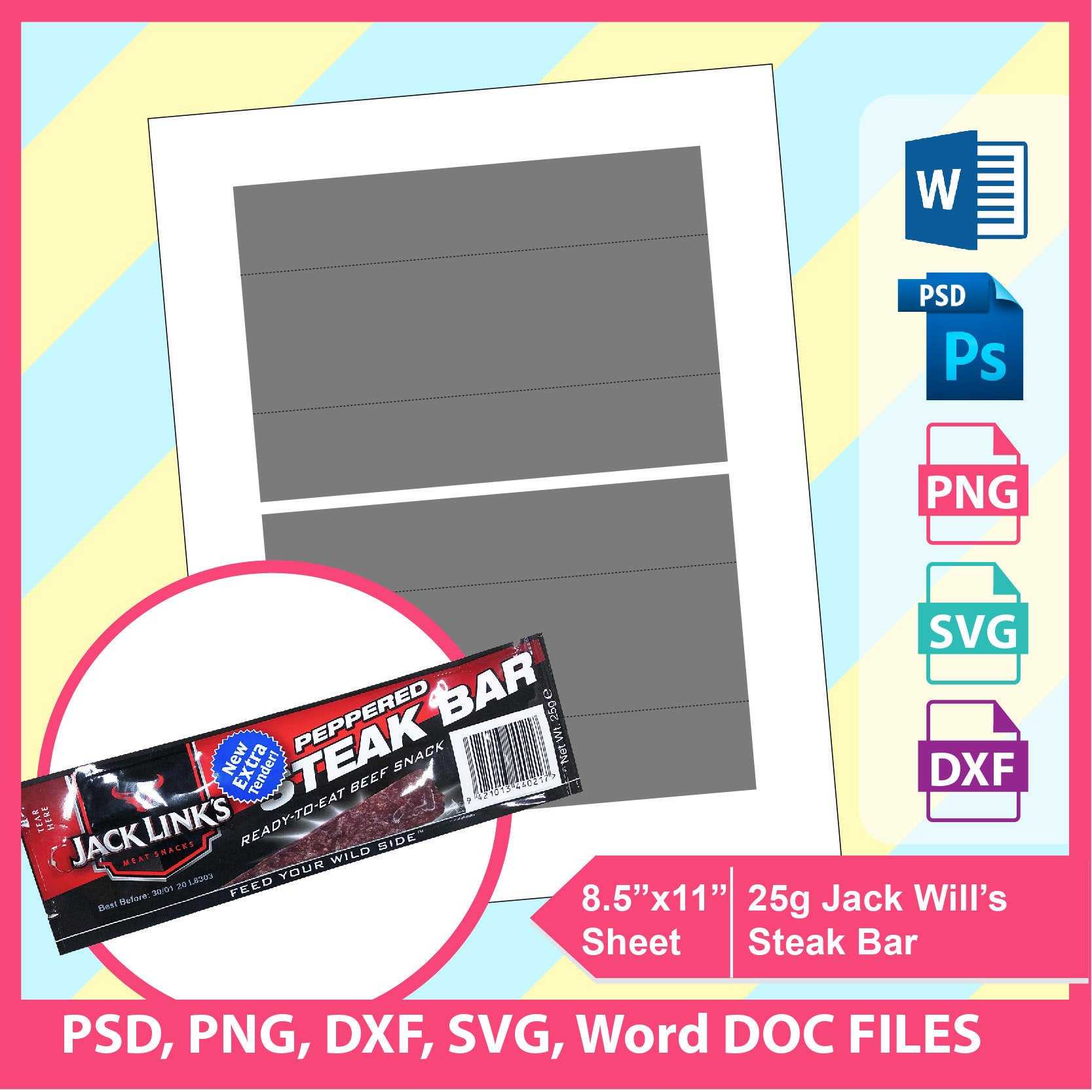 Jack Link's Steak Bar Wrapper Template, Psd, Png And Svg, Dxf, Doc  Microsoft Word Formats, 8.5X11" Sheet, Printable 679 Pertaining To Blank Candy Bar Wrapper Template For Word