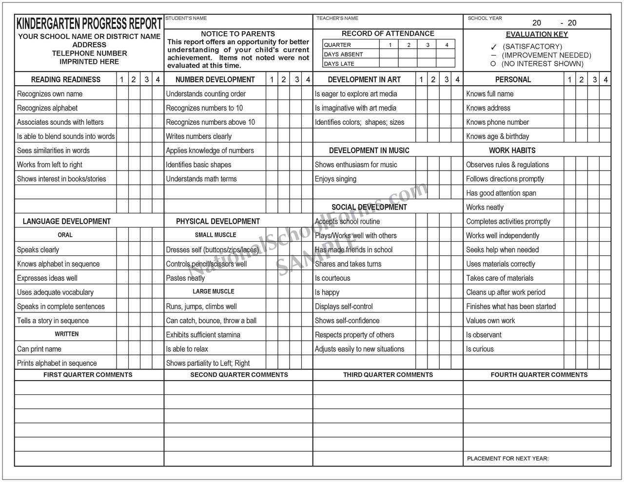 Kindergarten Progress Report - Calep.midnightpig.co Intended For Kindergarten Report Card Template