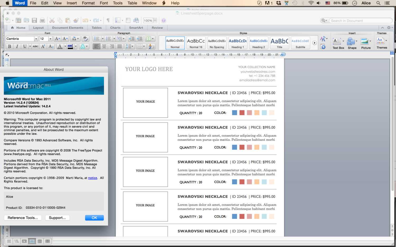 Line Sheet – Id10 With Word Catalogue Template