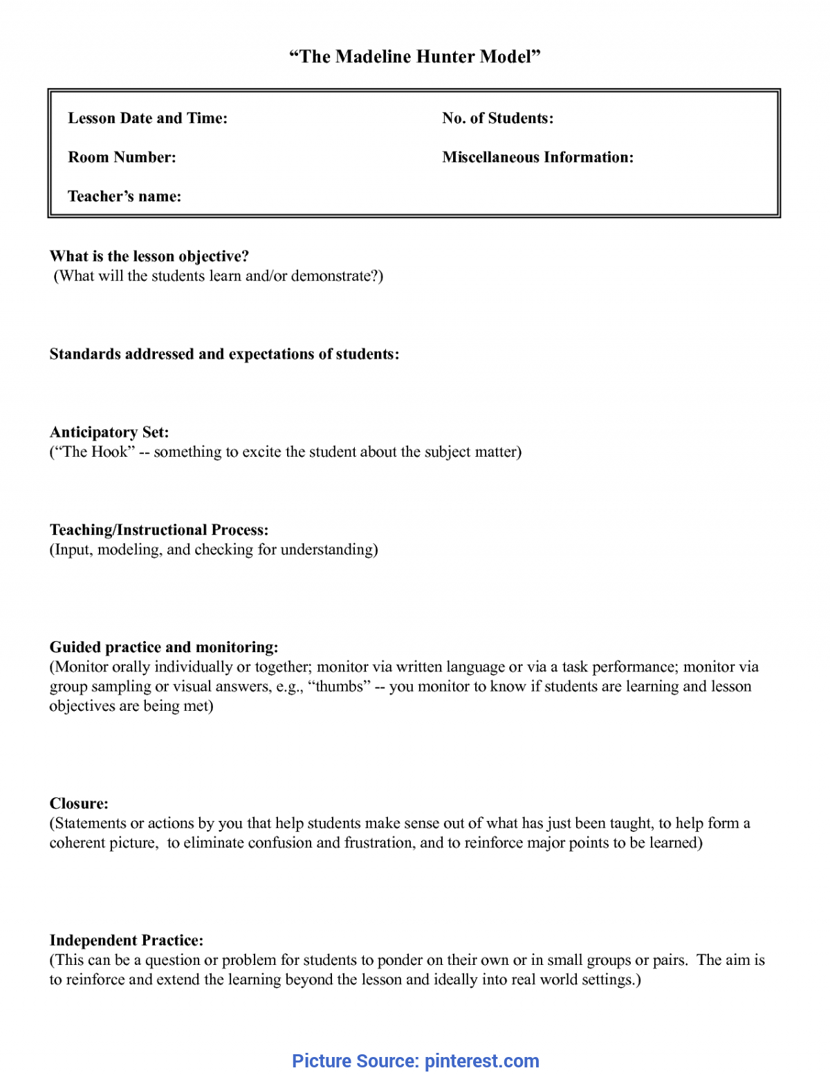Madeline Hunter Lesson Plan Template Twiroo Com | Lesso For Madeline Hunter Lesson Plan Blank Template