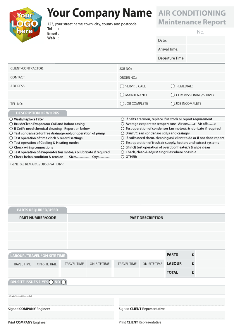 Maintenance Report Templates For Ncr Printed From £40 In Cleaning Report Template