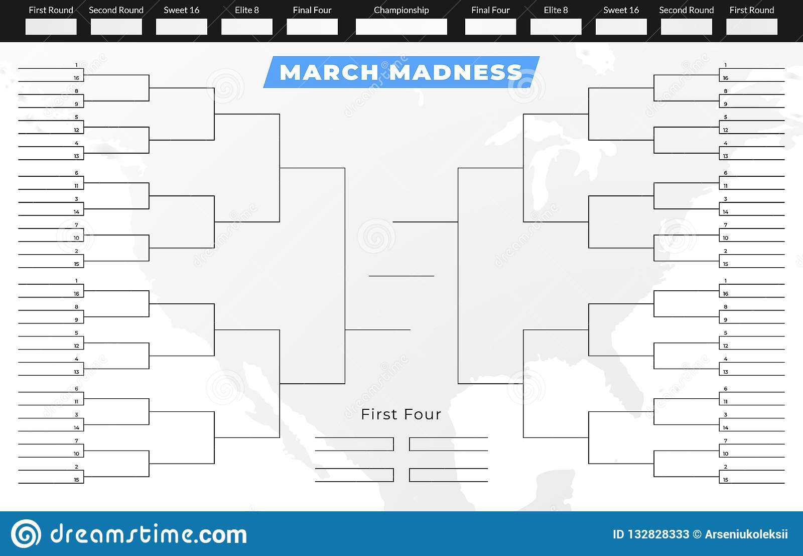 March Madness Tournament Bracket. Empty Competition Grid with Blank March Madness Bracket Template March Madness Tournament Bracket. Empty Competition Grid With Blank March Madness Bracket Template