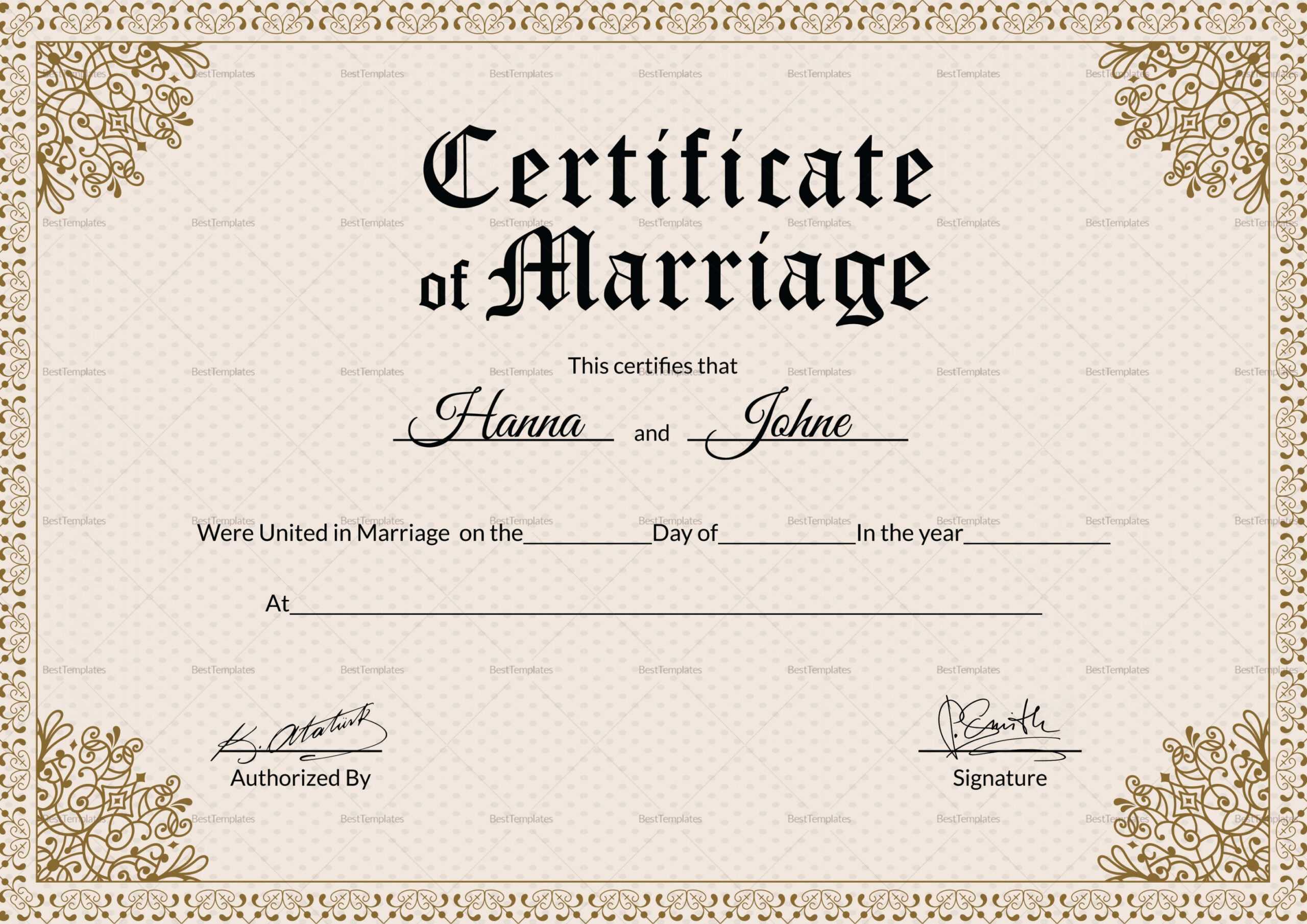 Marriage Certificate Design – Yeppe.digitalfuturesconsortium Inside Blank Marriage Certificate Template
