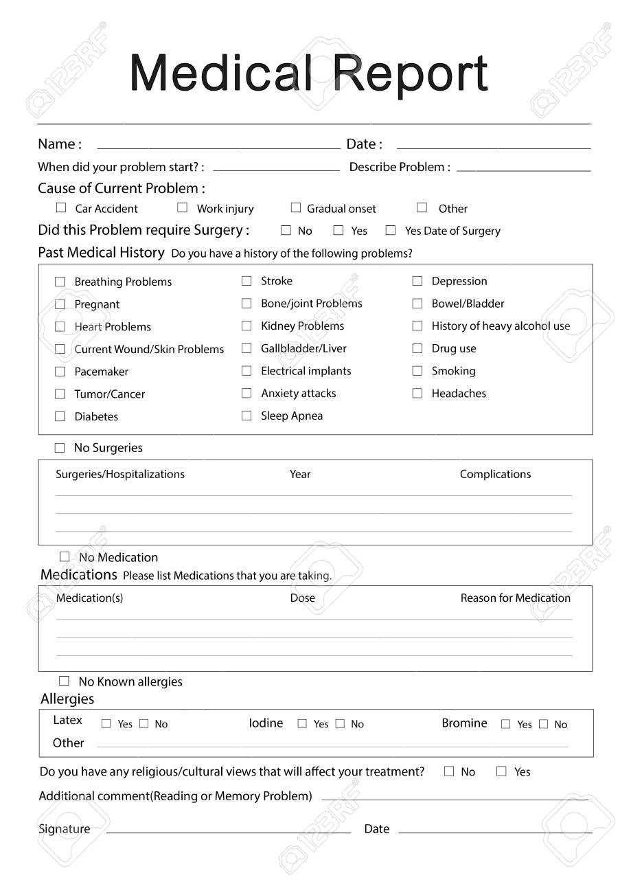 Medical Patient Report Form Record History Information Word With Regard To Medical History Template Word