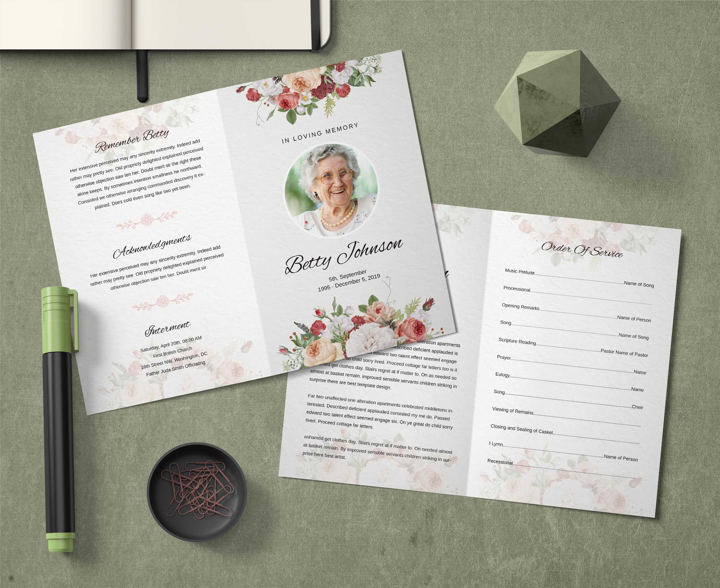 Memorial Funeral Program Template | Obituary Template | Photoshop ,  Photoshop Elements And Ms Word Template | Instant Download–Fp 055 Intended For Obituary Template Word Document
