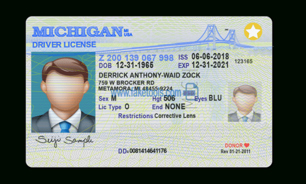 Michigan Driver License Psd Template for Blank Drivers License Template