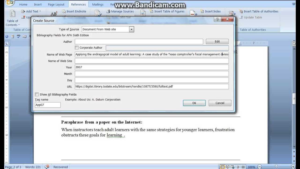 Microsoft Word (97 2003) Citations In Apa 6Th Edition Within Apa Word Template 6Th Edition
