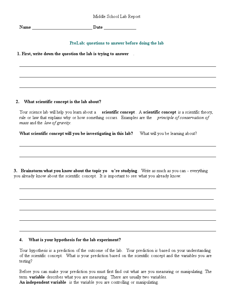 Middle School Lab Report | Templates At Intended For Science Experiment Report Template