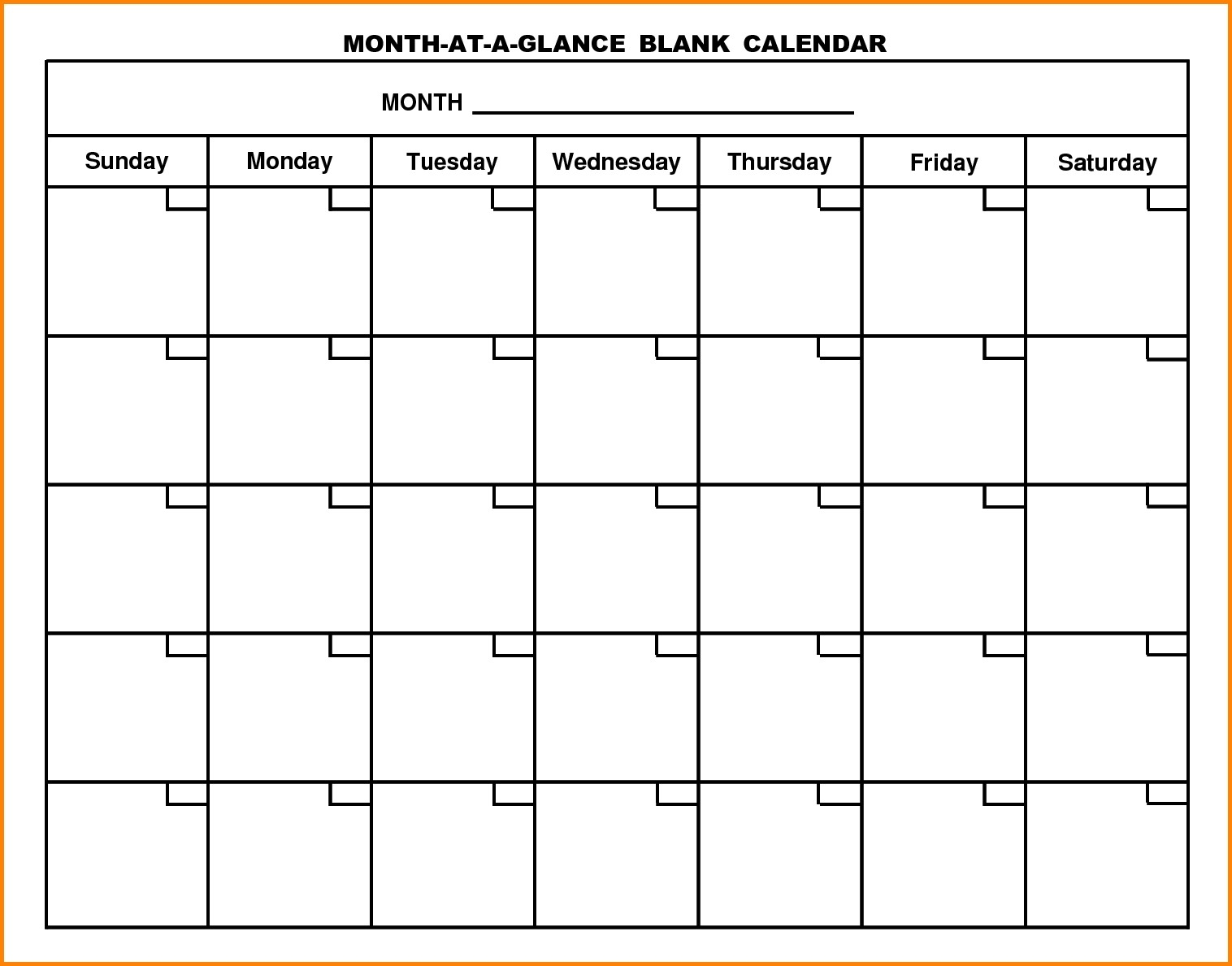 Month At A Glance Blank Calendar Printable | Monthly With Month At A Glance Blank Calendar Template
