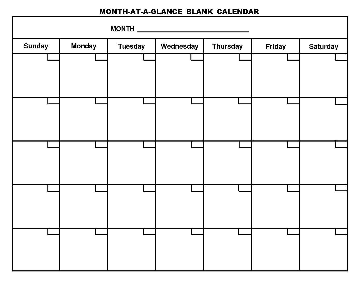Month At A Glance Blank Calendar Template – Dalep.midnightpig.co Throughout Month At A Glance Blank Calendar Template