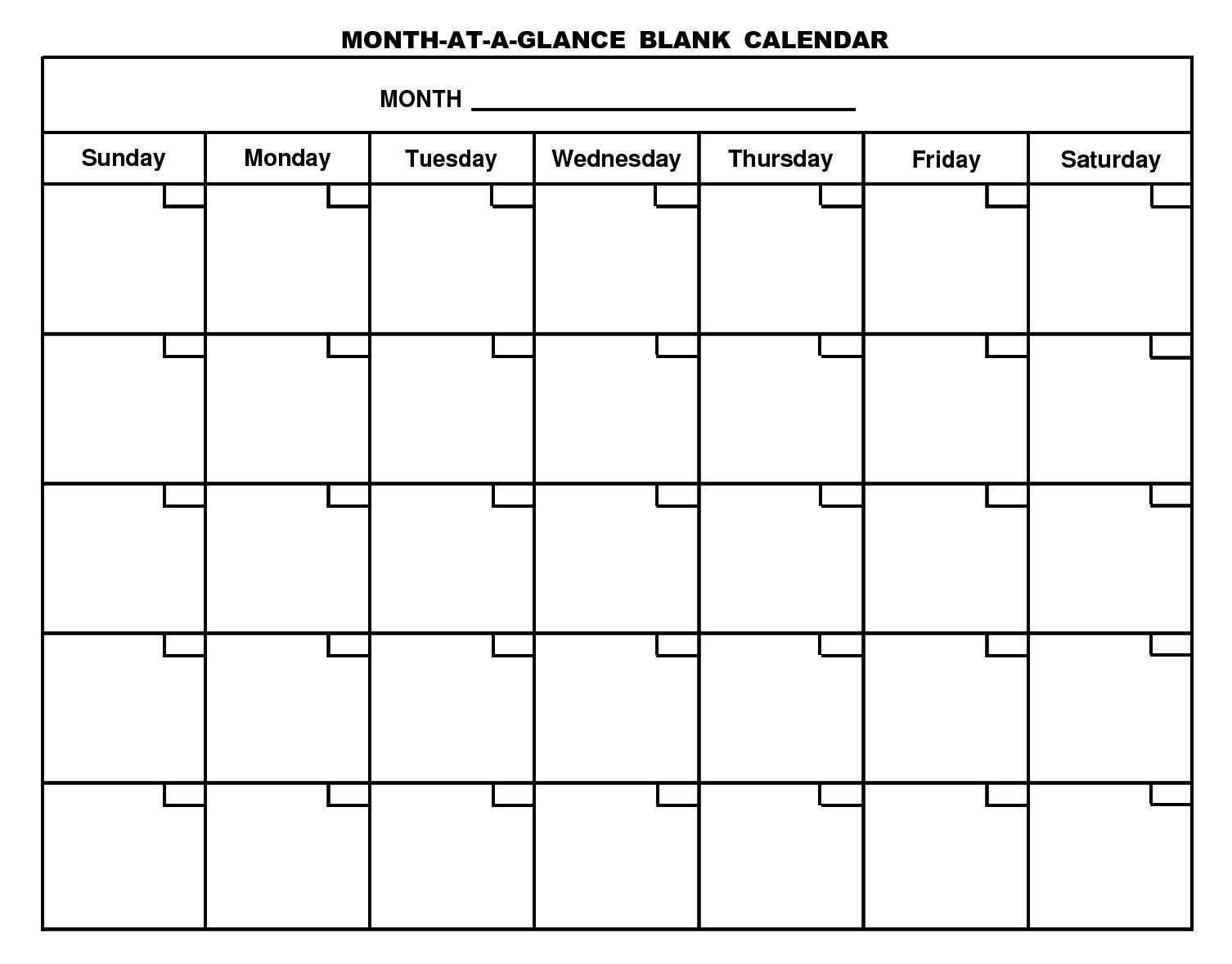Month At A Glance Blank Calendar Template - Dalep.midnightpig.co With Month At A Glance Blank Calendar Template