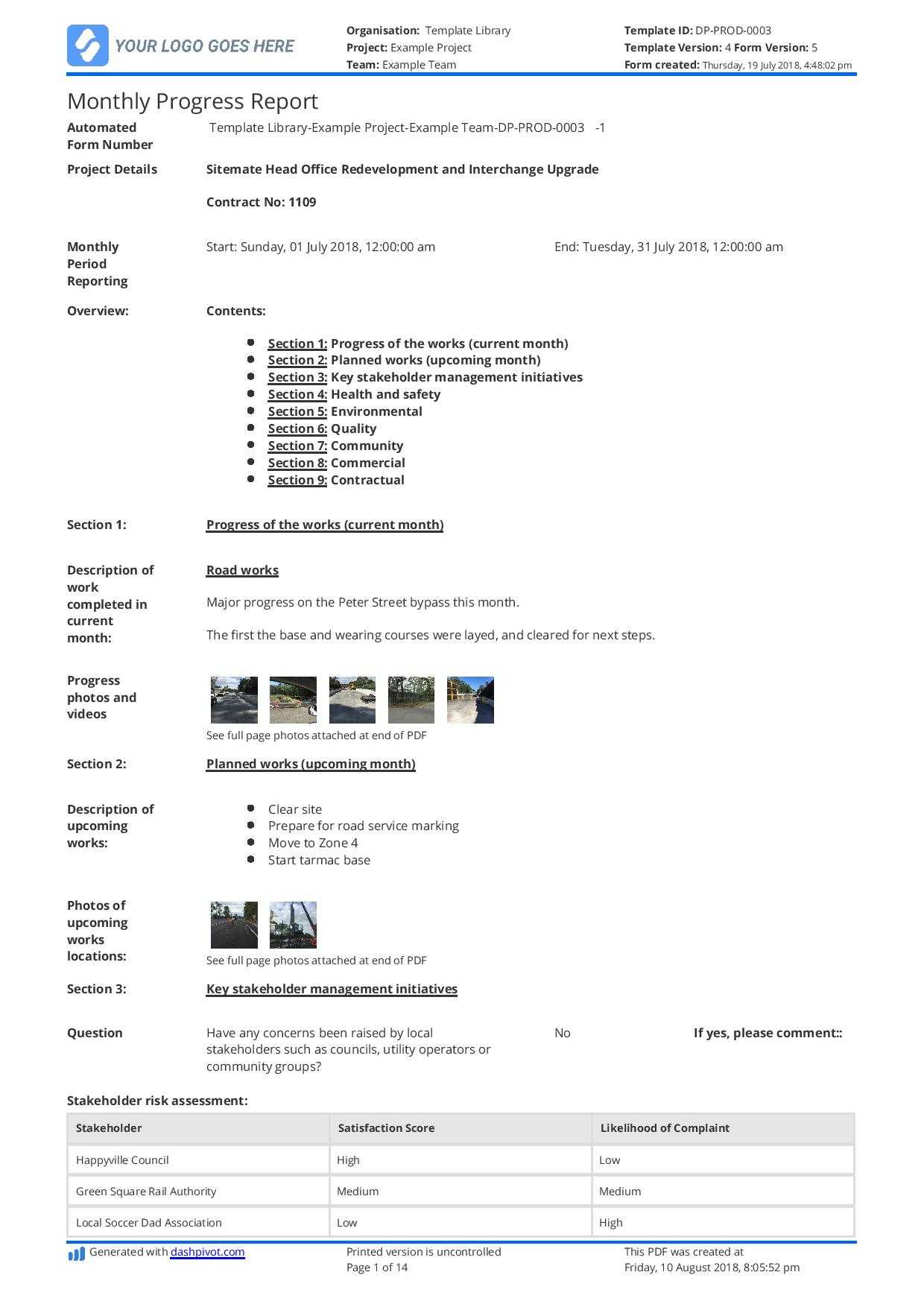 Monthly Construction Progress Report Template: Use This with Monthly Status Report Template Monthly Construction Progress Report Template: Use This With Monthly Status Report Template