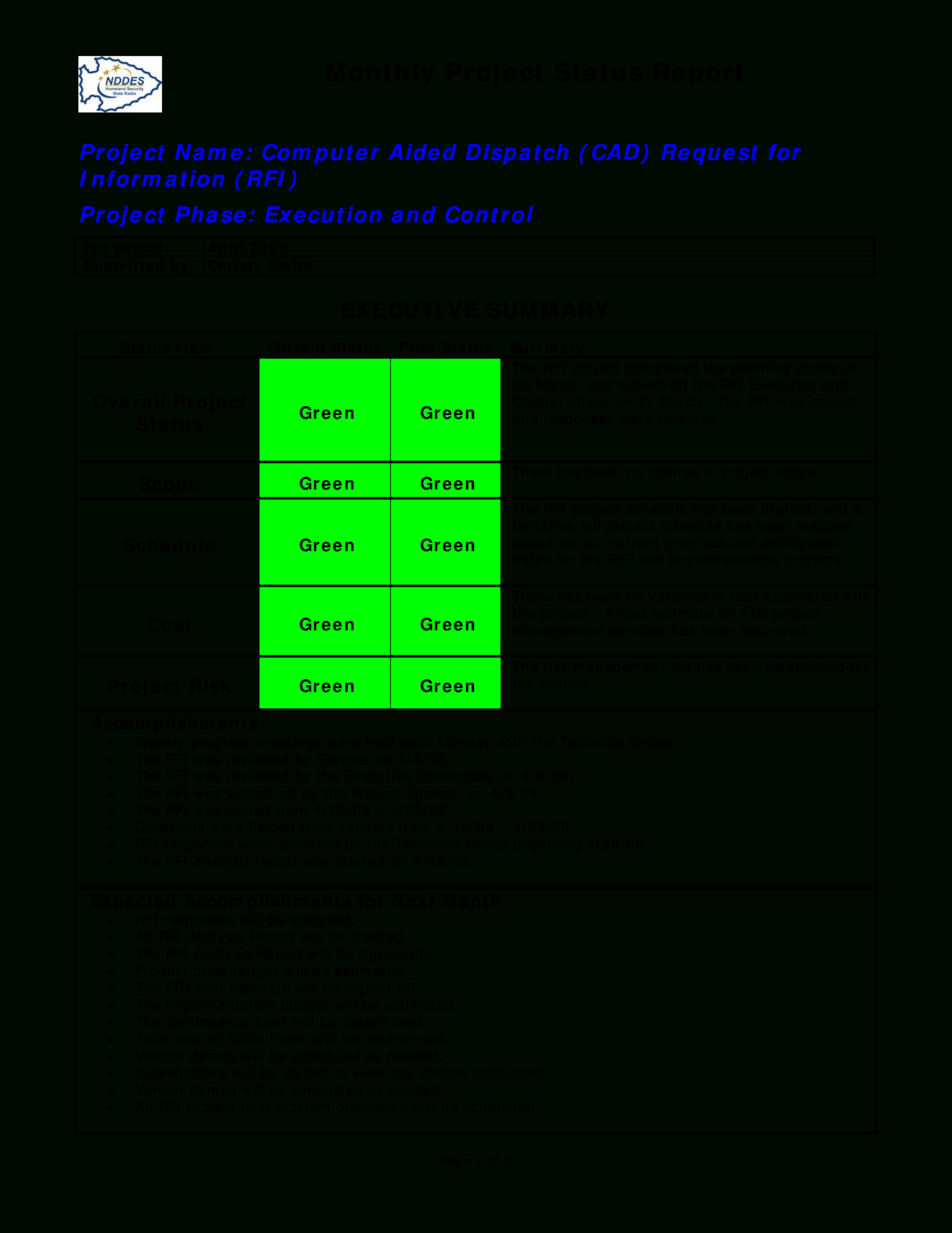 Monthly Project Progress Report Template - Calep.midnightpig.co inside Monthly Status Report Template Monthly Project Progress Report Template - Calep.midnightpig.co Inside Monthly Status Report Template
